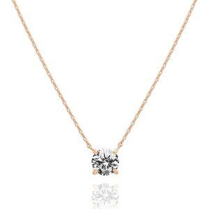 14K Gold Rose Plated Crystal Solitaire Cubic Zirconia Dainty Choker Necklace